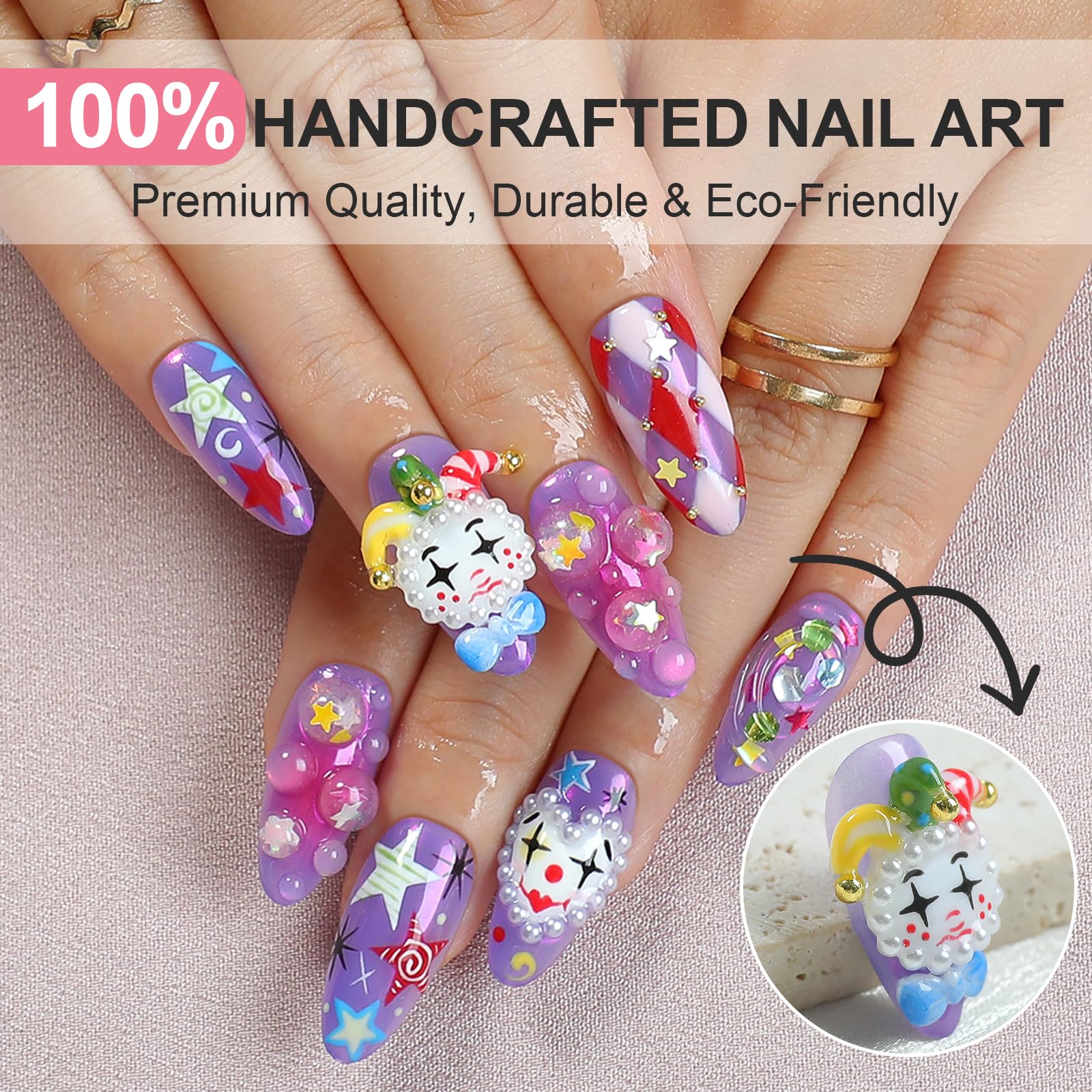 Homsera French tips with 3D joker design for playful nail art