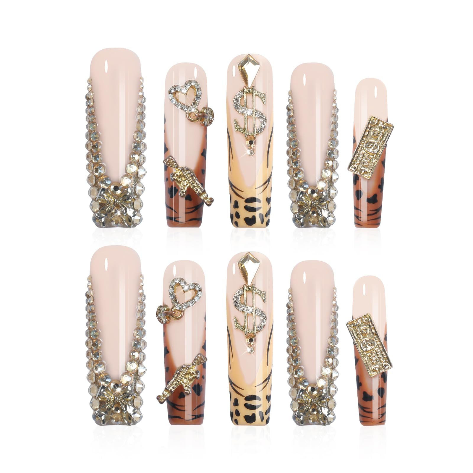 Homsera Gilded Wild Spot nails close-up showing metallic motifs for a bold party look.