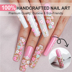 Homsera glossy pink nails close-up showcases flower accents for a luxurious manicure