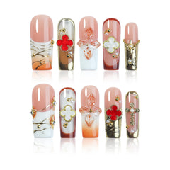 Homsera luxury soft pink press-on nails with full set and hand-painted detail for at-home manicure.