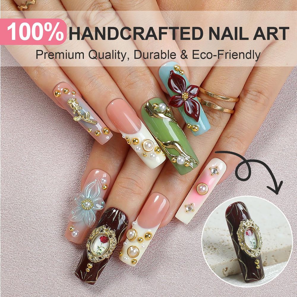 Homsera nails featuring pearlescent orb accents for subtle glow.