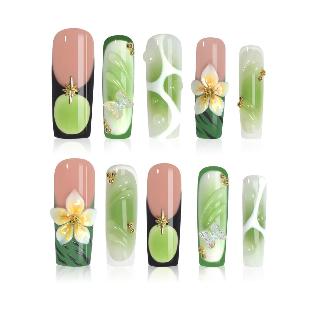 Homsera Verdant Canopy nails close-up with hand-painted spring detail for garden parties