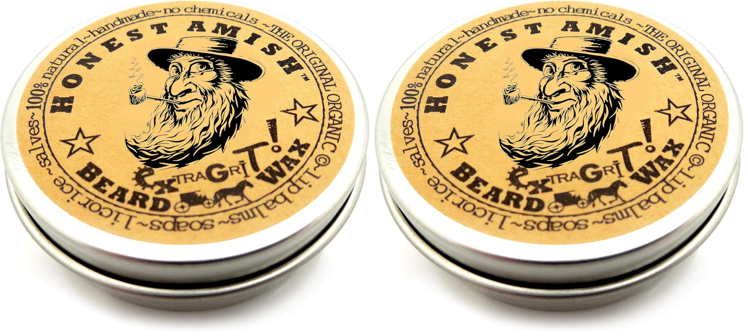 Honest Amish Extra Grit Beard Wax front view helps tame unruly beard hairs.