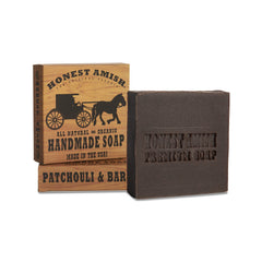 Honest Amish Patchouli Bark soap ingredients highlight natural oils for nourishing cleanse.
