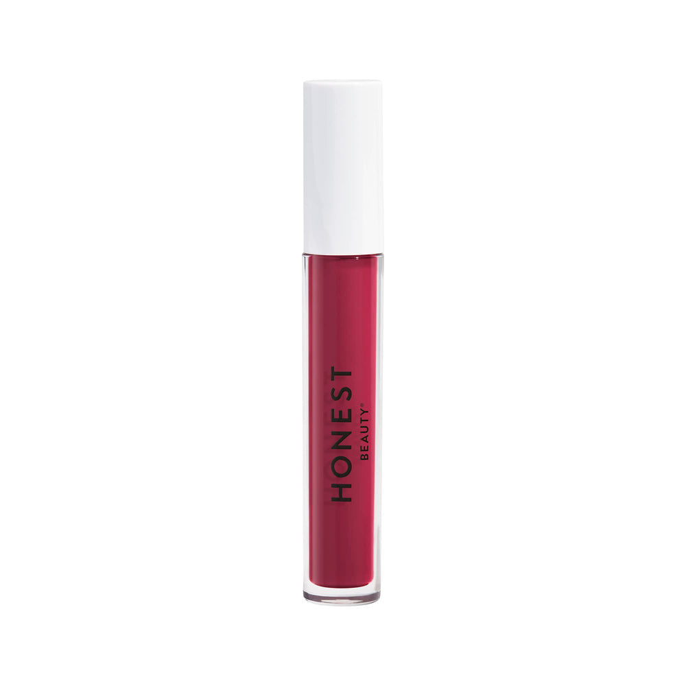 Honest Beauty Hydrating Liquid Lipstick application close-up with hyaluronic acid hydration.