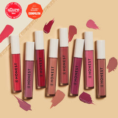 Honest Beauty Hydrating Liquid Lipstick matte finish close-up on lips.