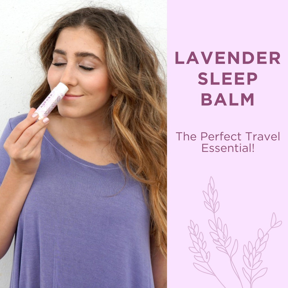 Honestly Margo Lavender Aurora balm stick applied to lips for gentle hydration and aroma