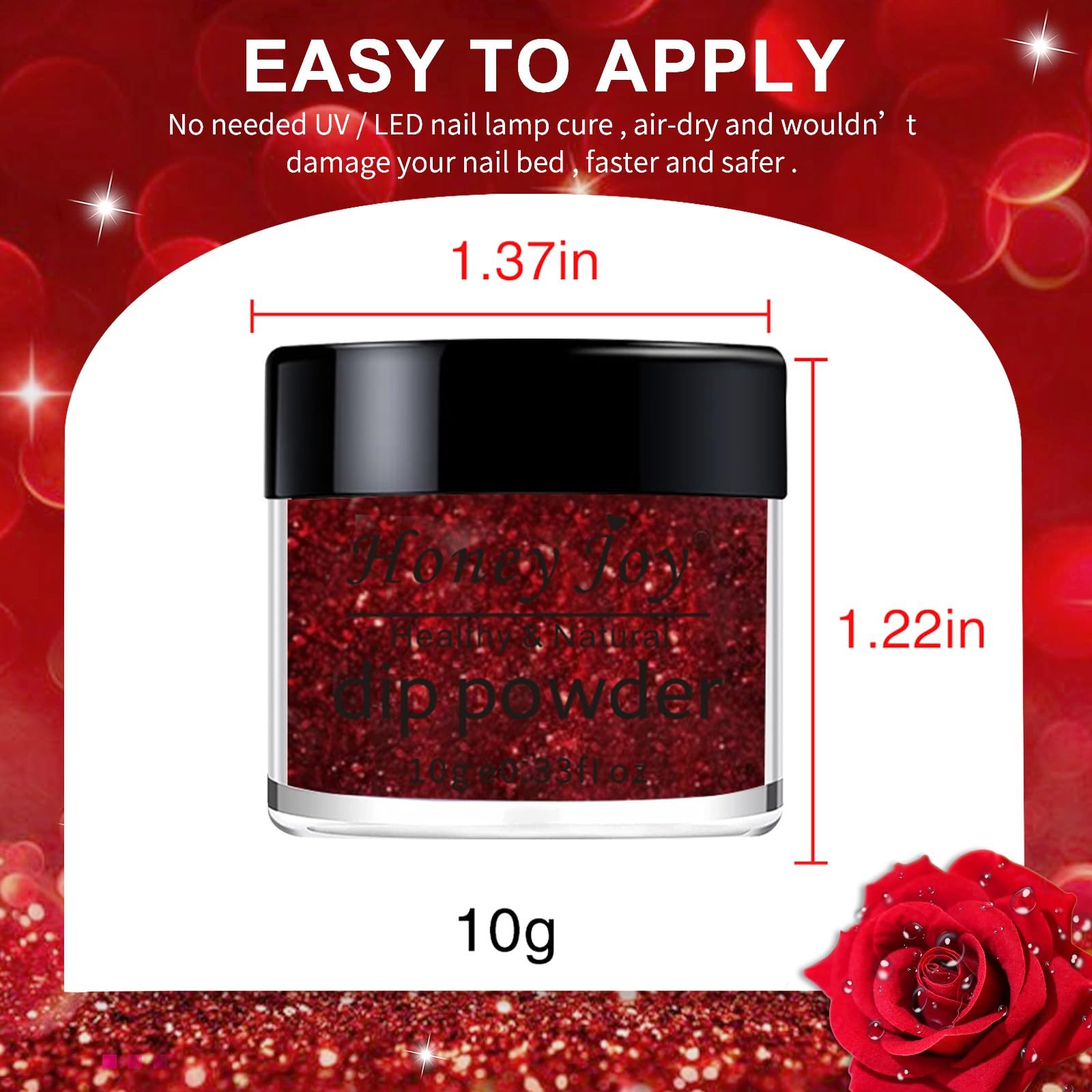 Honey Joy glitter red nail powder close-up highlighting fine texture and shine