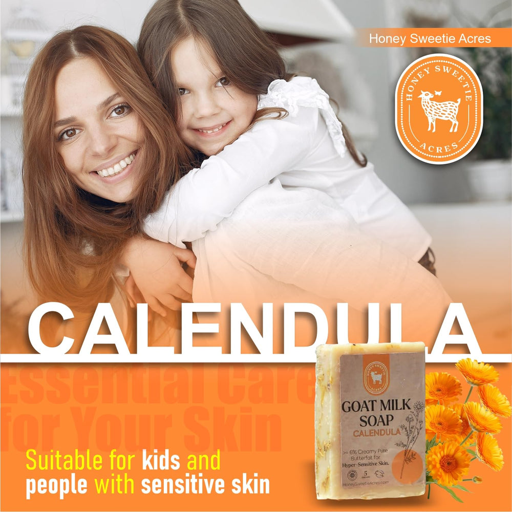 Honey Sweetie Acres Calendula Goat Milk Soap hand-wash scene demonstrates gentle daily cleansing.