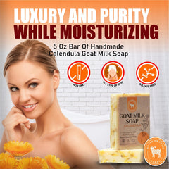 Honey Sweetie Acres Calendula Goat Milk Soap ingredient close-up emphasizes fresh goat milk nourishment.