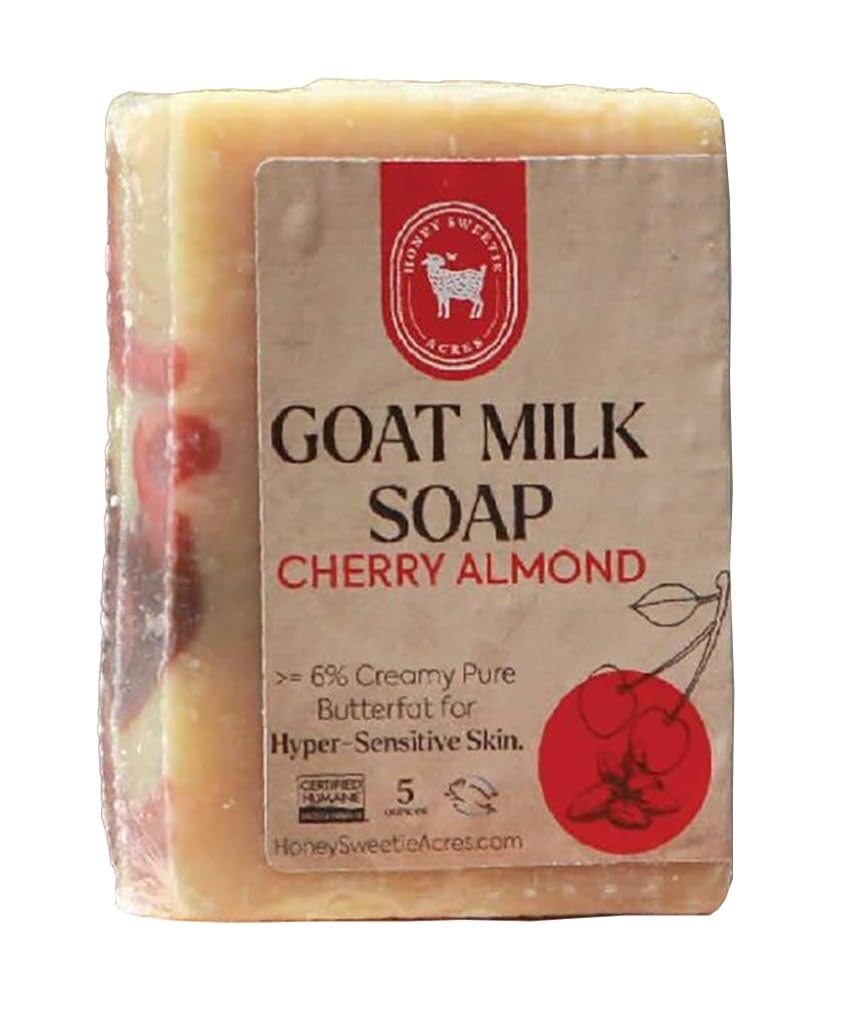 Honey Sweetie Acres Cherry Almond Goat Milk Soap bar with creamy lather for smooth skin