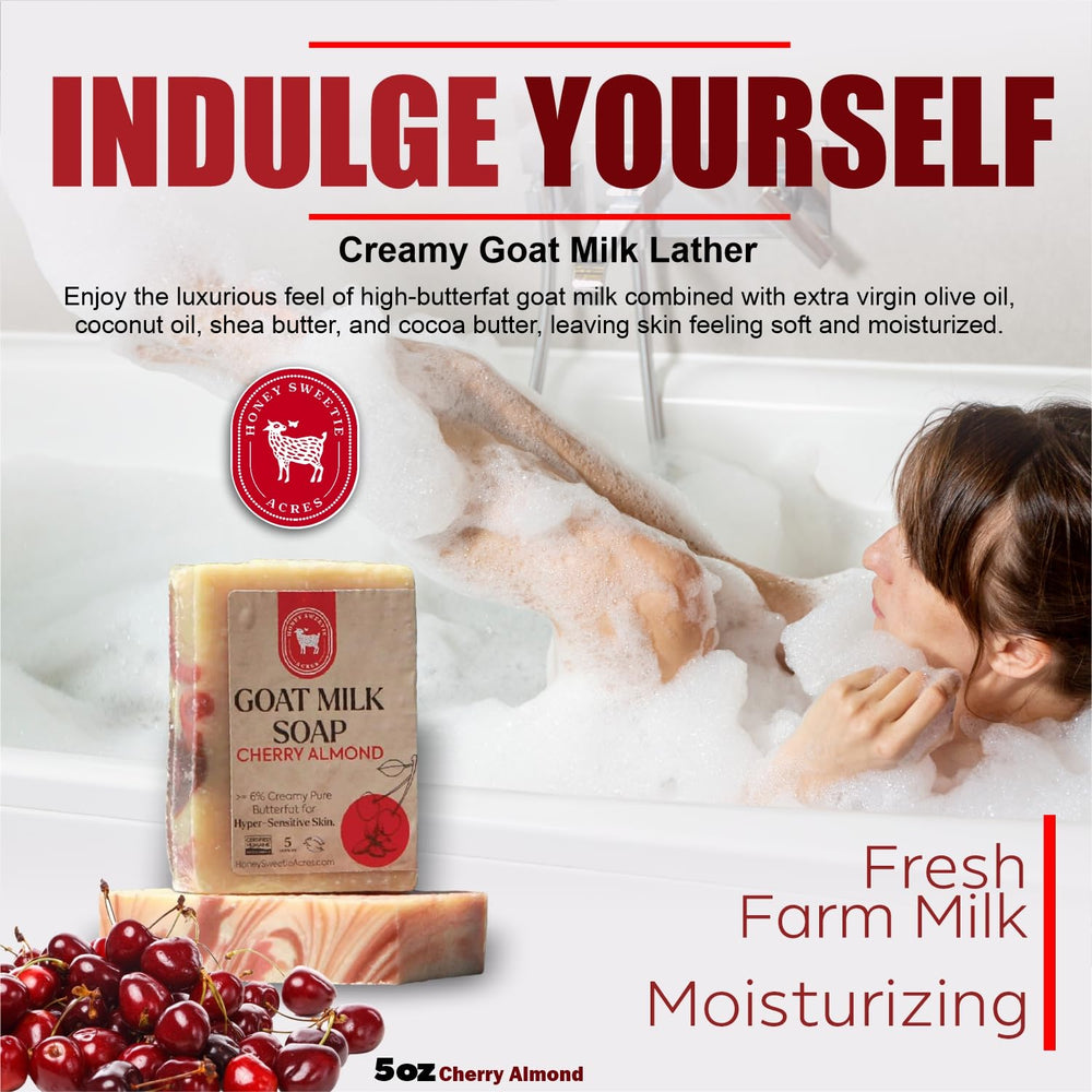 Eco-friendly, sustainable ingredients in Honey Sweetie Acres Cherry Almond Goat Milk Soap