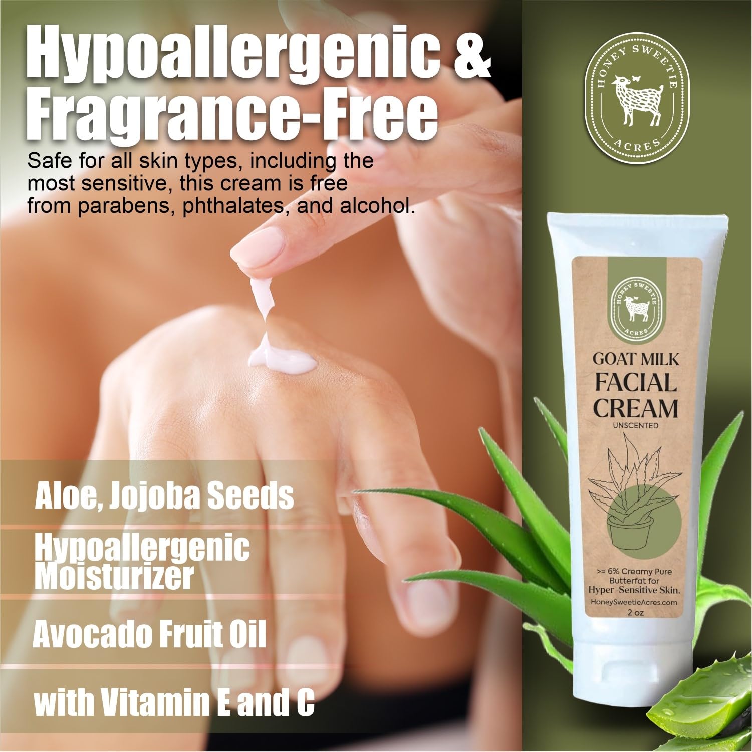 Honey Sweetie Acres eco-friendly packaging 2oz tube highlights waste reduction.