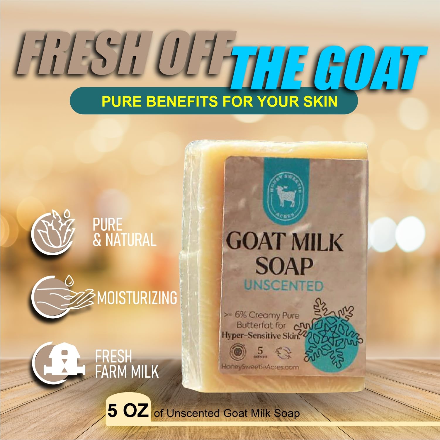 Honey Sweetie Acres goat milk soap ingredients on display featuring farm-fresh goats and nourishing oils.