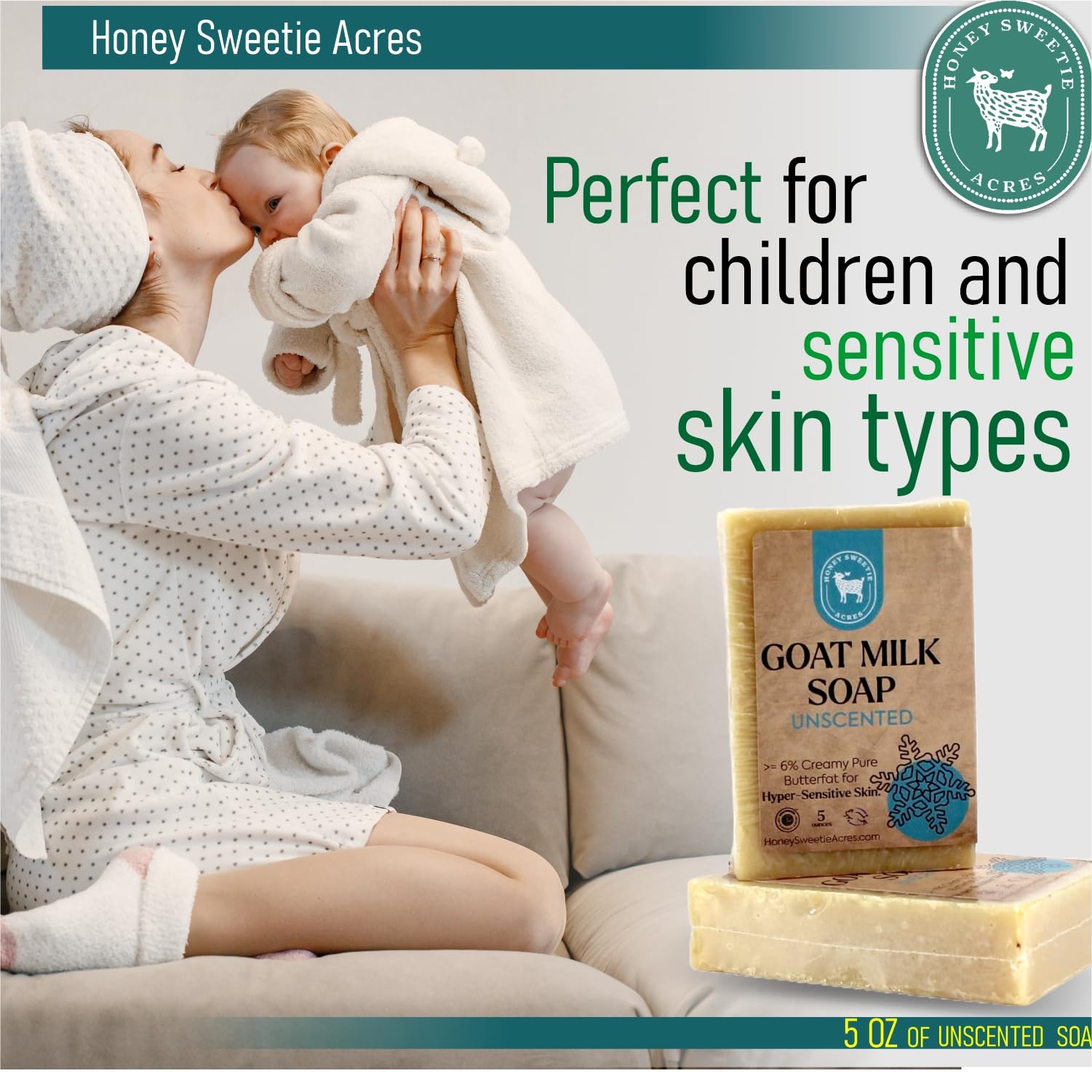 Honey Sweetie Acres made-in-USA packaging emphasizes sustainable sourcing and quality ingredients.