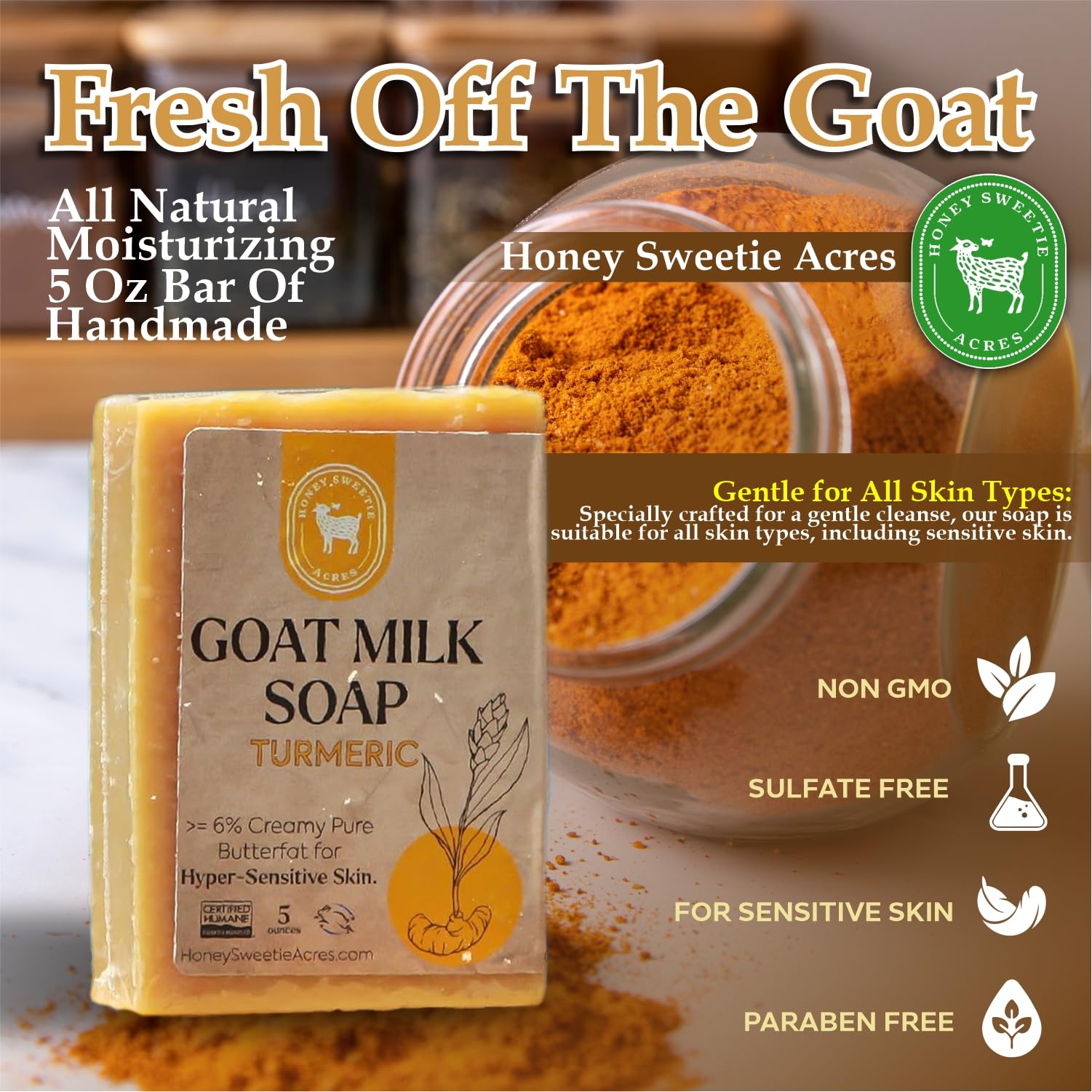 Honey Sweetie Acres paraben-free soap demonstrates a clean, chemical-free formulation.