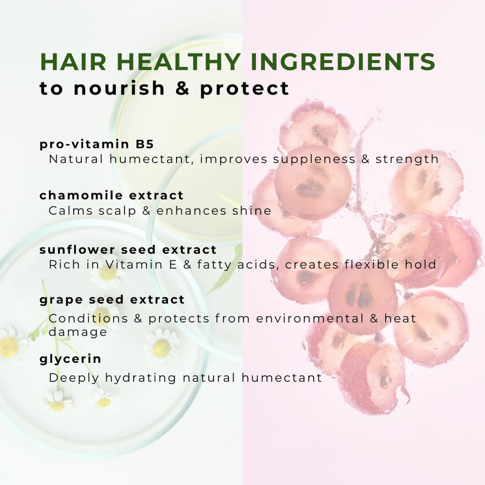 Hair spray mist dispensing from Honeybee Gardens bottle for a clean finish.