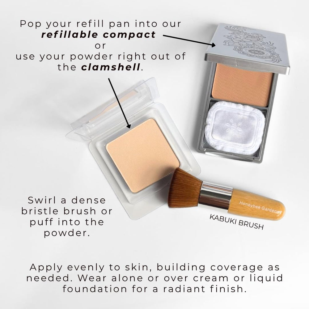 Cotton powder puff included for on-the-go touch-ups with Honeybee Gardens powder.