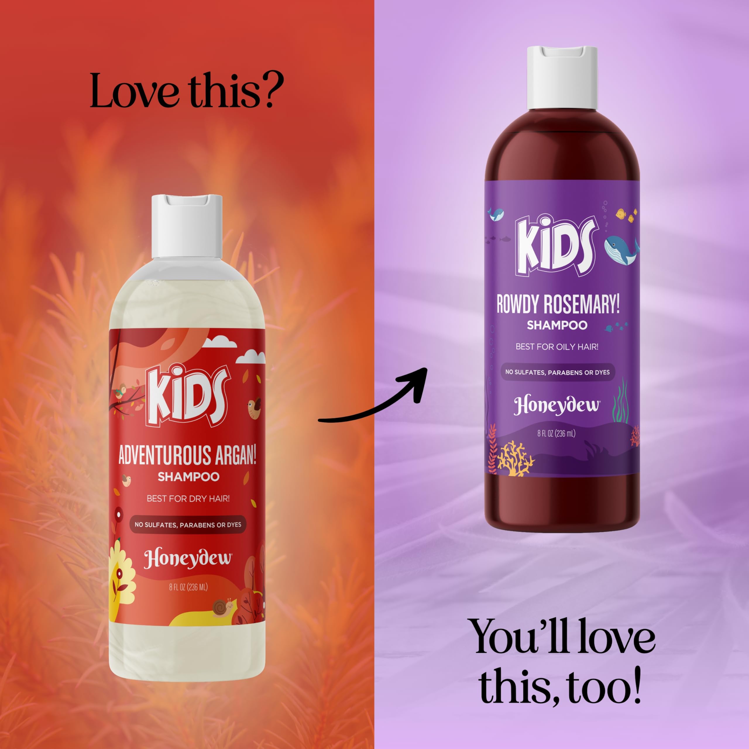 Honeydew Kids Shampoo packaging and pump bottle designed for kids' bathroom routines