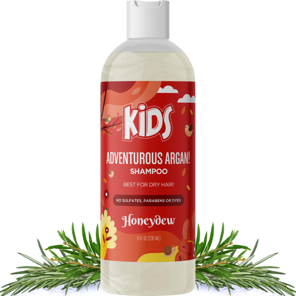 Honeydew Kids Shampoo bottle with tea tree oil highlights for gentle cleansing of dry scalp