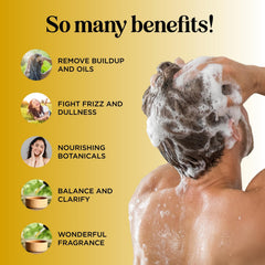 Honeydew Lemon Sage Shampoo ingredients with jojoba, tea tree, and rosemary.