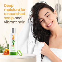 Honeyskin Hair Growth Shampoo fullness visual suggesting potential hair thickening