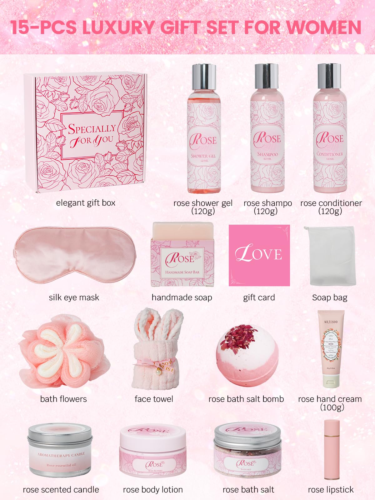 honiitaa Rose Shower Gel bottle highlighted for daily pampering