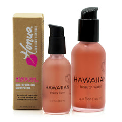 Mist applied on the face with Honua Beauty Water for a luminous complexion