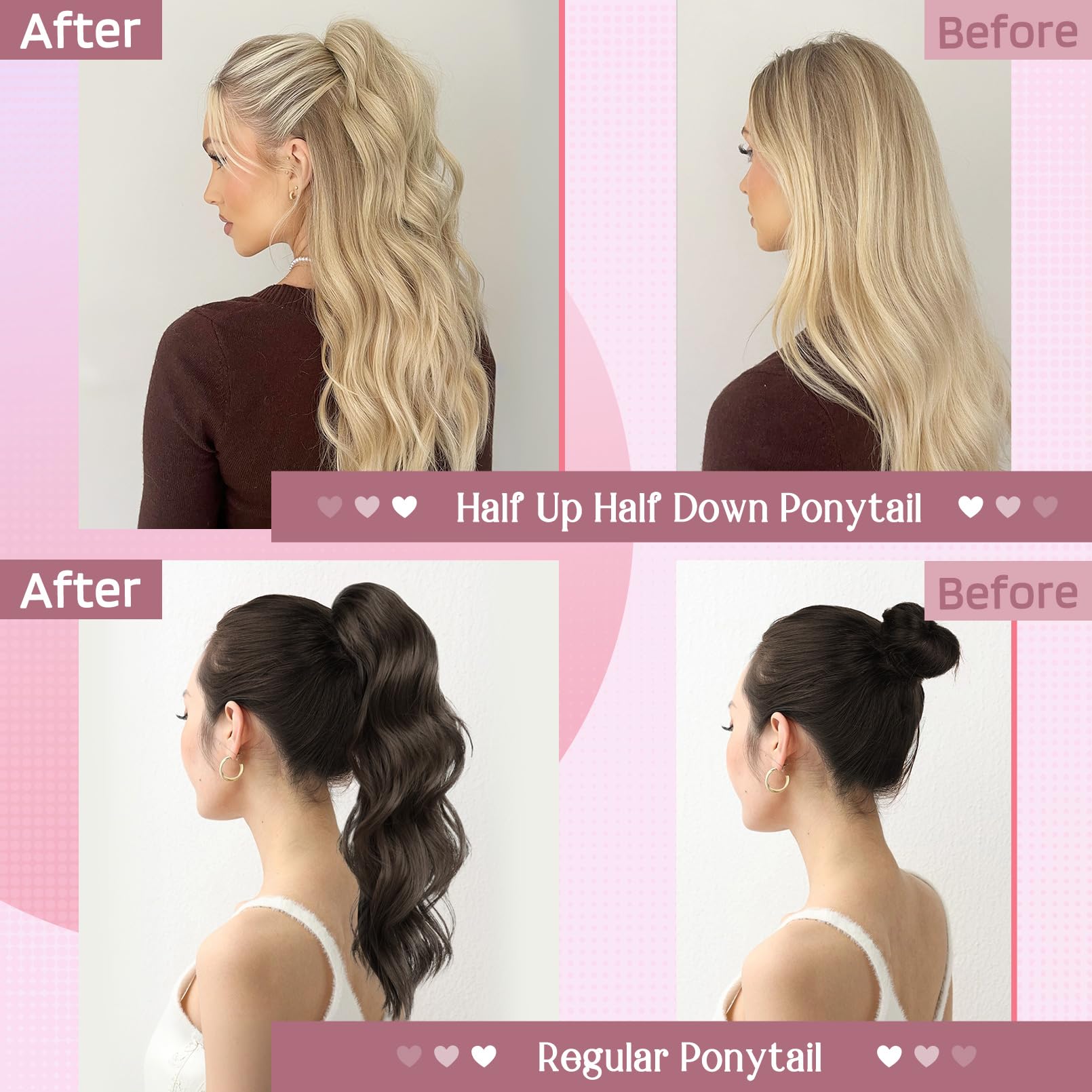 HOOJIH clip-in ponytail wavy texture close-up highlights realistic movement.