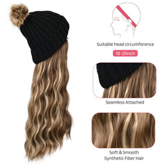 HOOJIH beanie wig with faux fur pom detail for cozy winter style