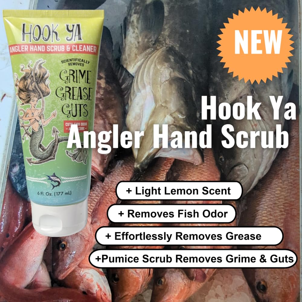 Hook'Ya fishing hand soap pump-dispense highlight quick clean after fishing