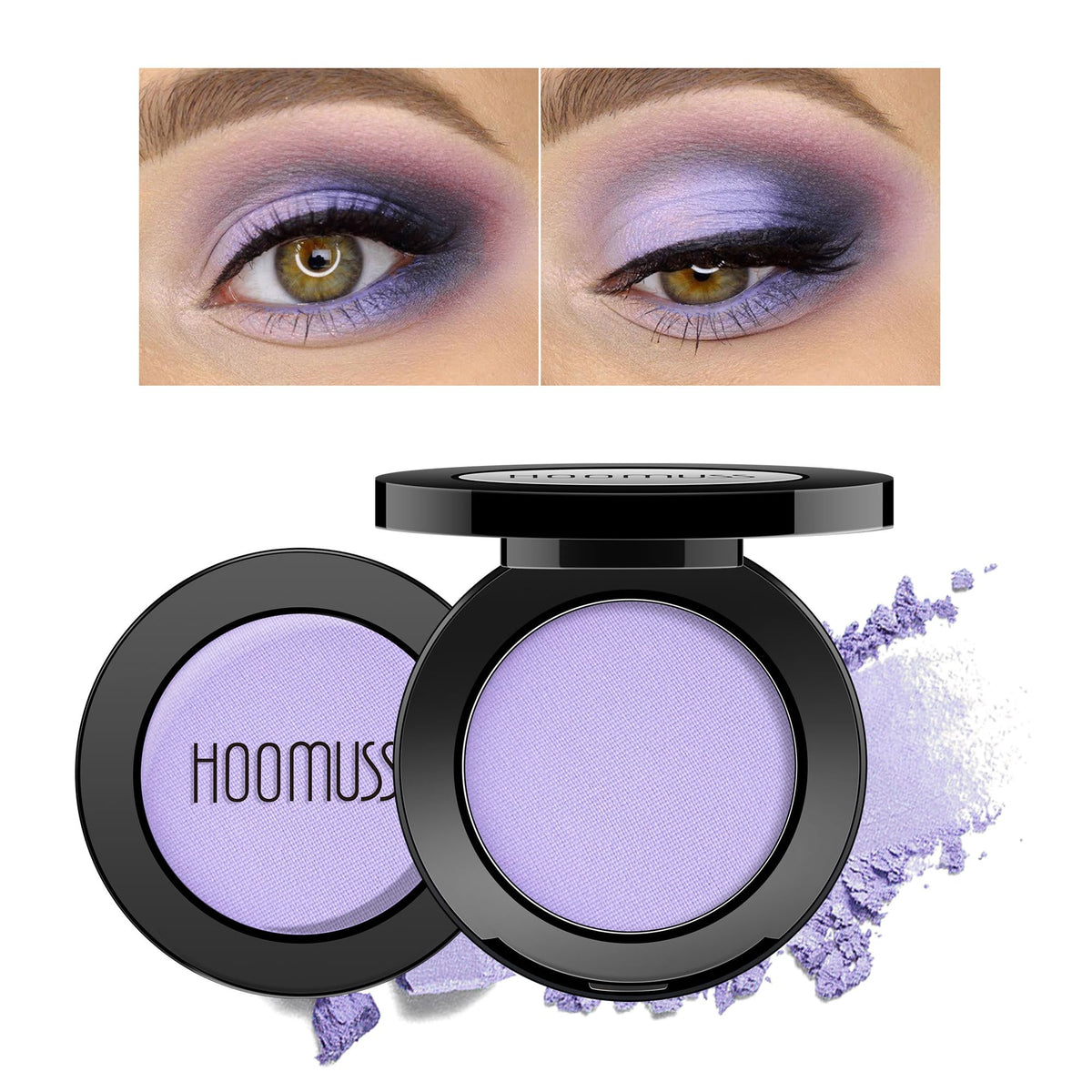 HOOMUSS Purple Matte Eyeshadow Palette cover showing vibrant lavender shade for versatile looks.