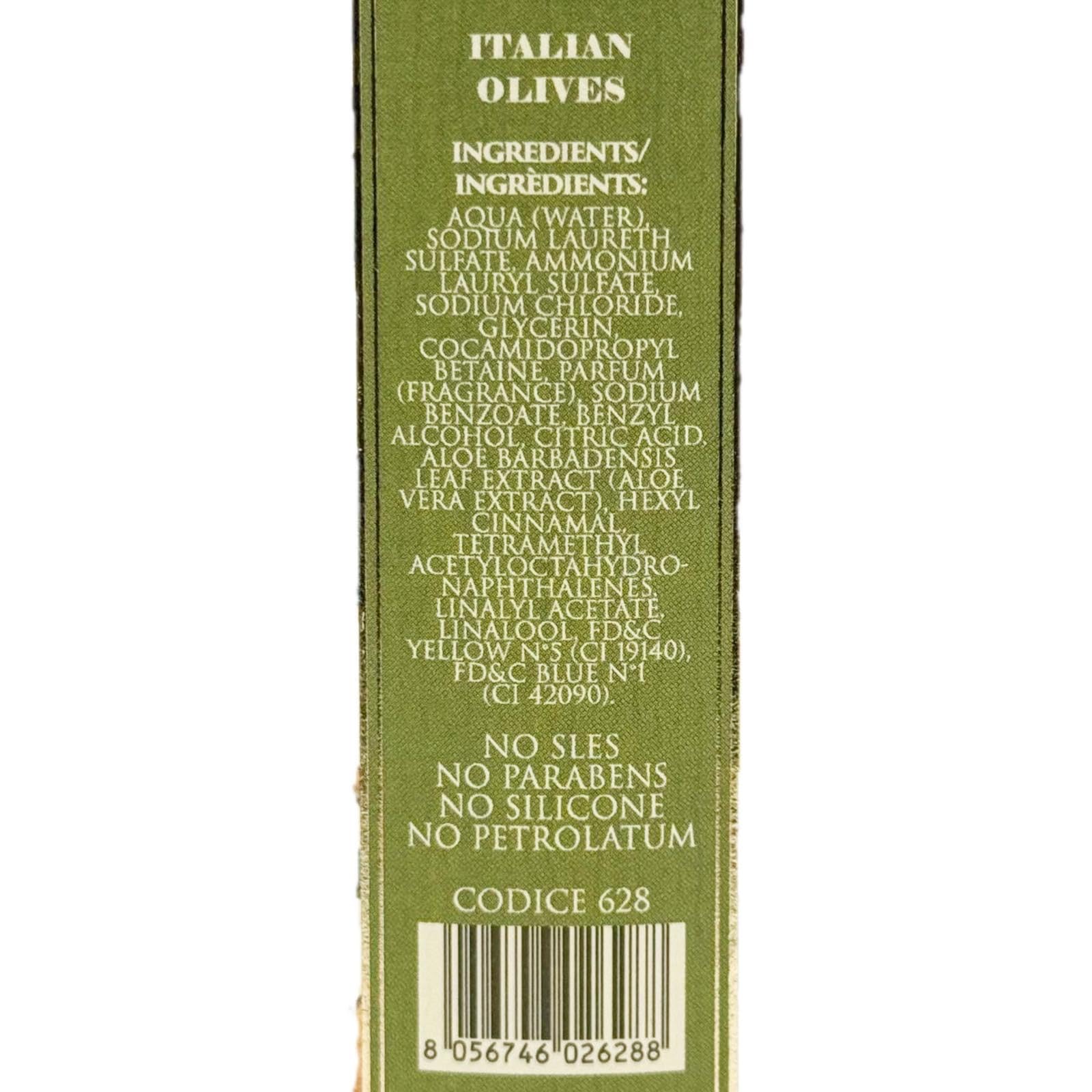 Hopificio Italian Olives hand soap pump-top image shows premium packaging and versatile use.