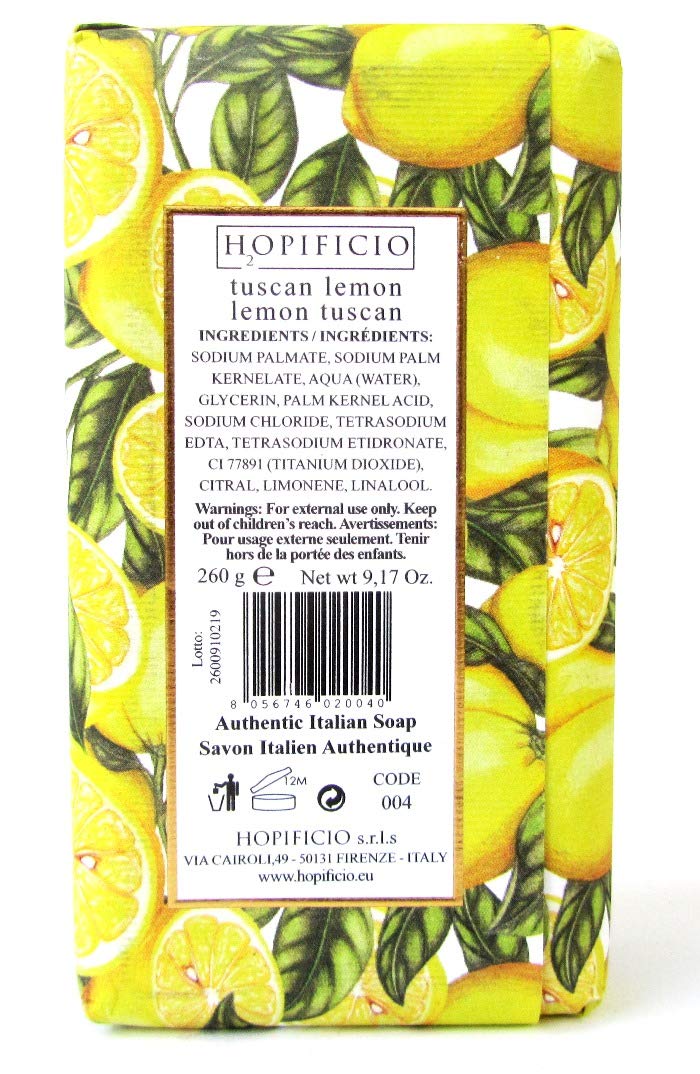 Hopificio Lemon soap close-up texture reveals milled, creamy formula.