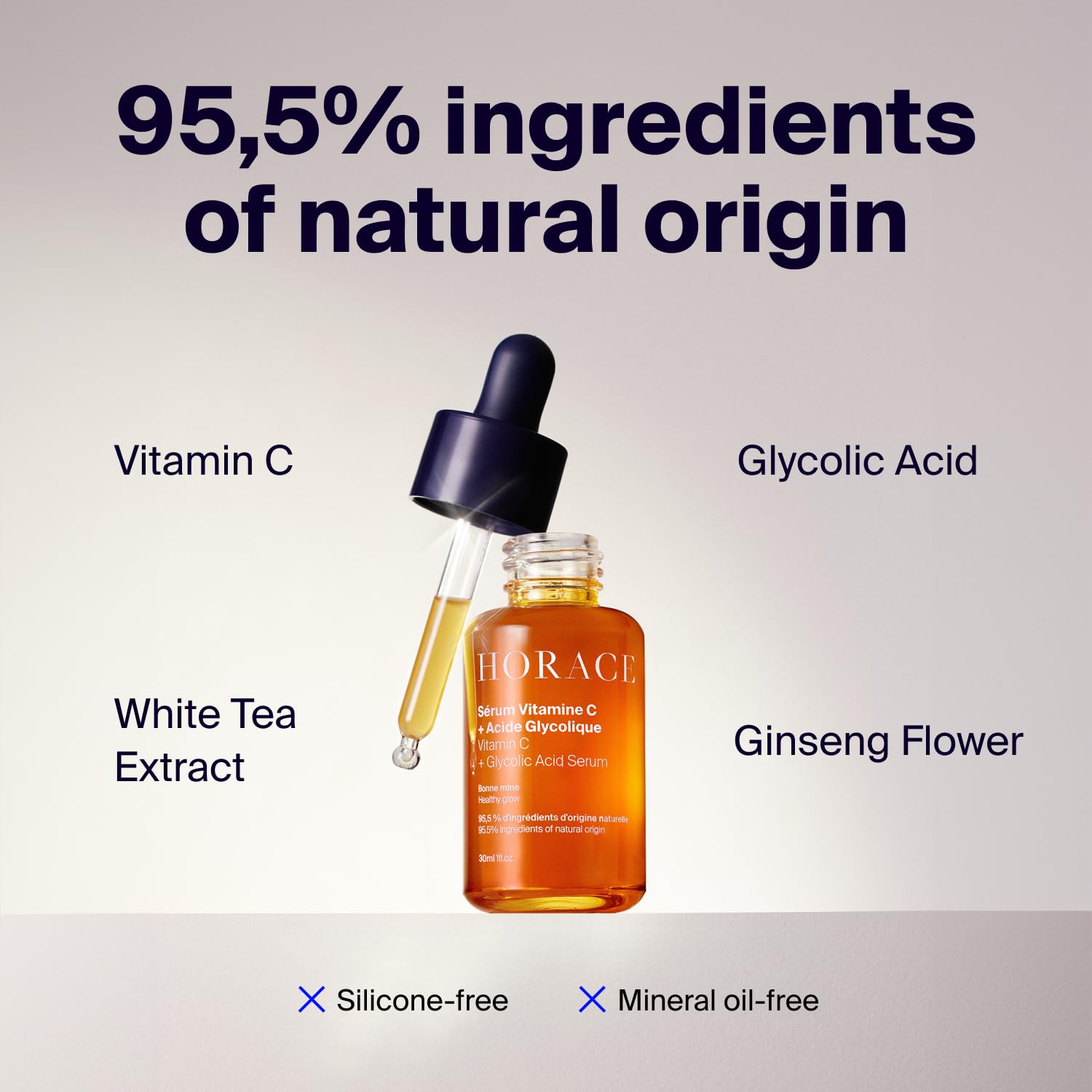 Hands applying HORACE serum to support absorption and smoother texture.