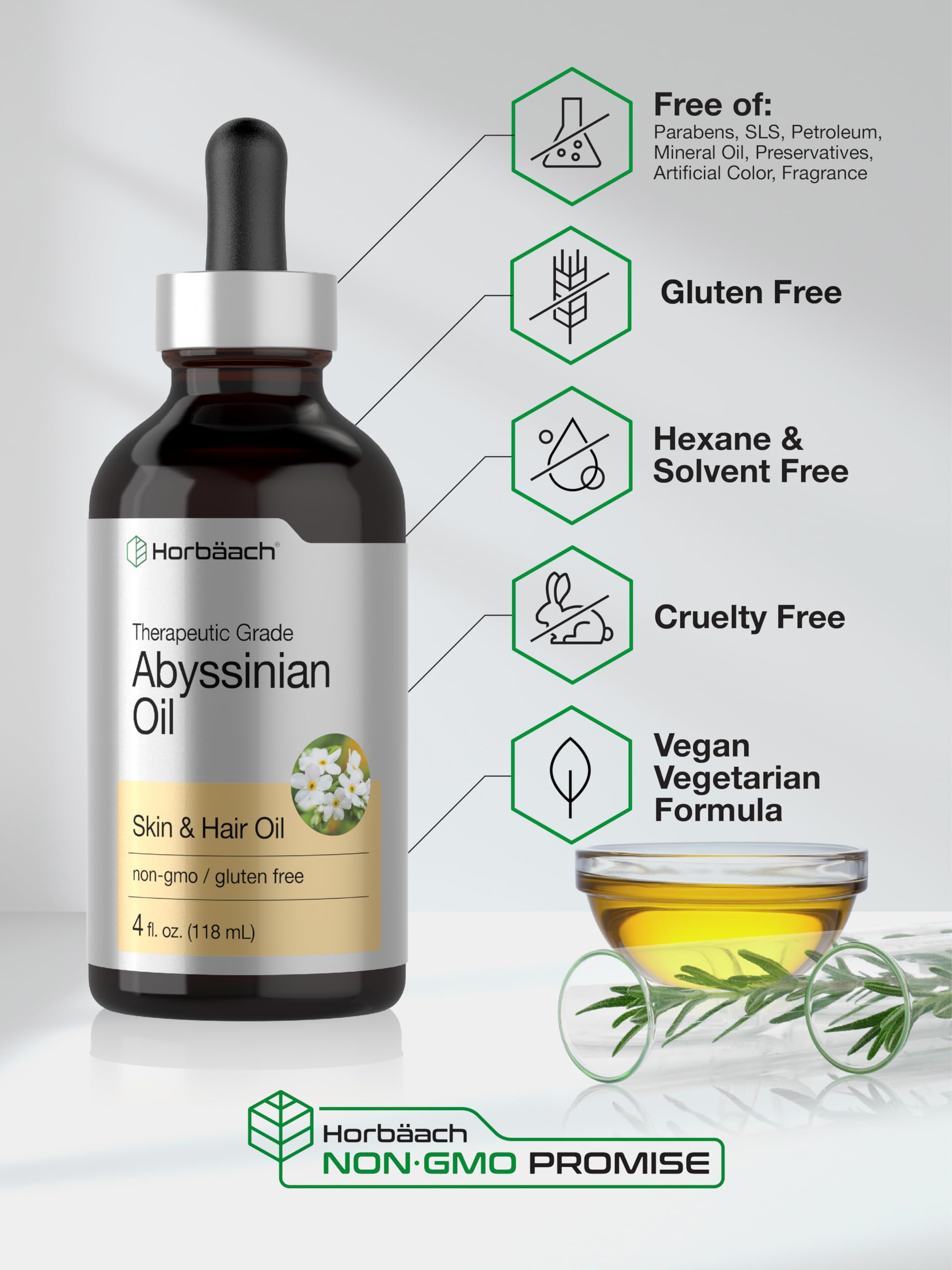 Horbäach Abyssinian Oil face-care shot implies nourishing daily skincare routine