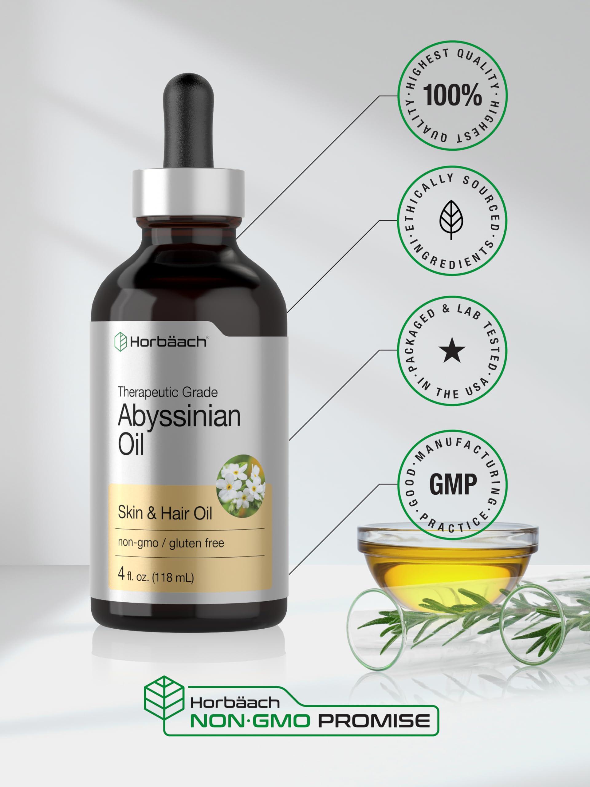 Horbäach Abyssinian Oil ingredient-label confirms pure, clean formulation