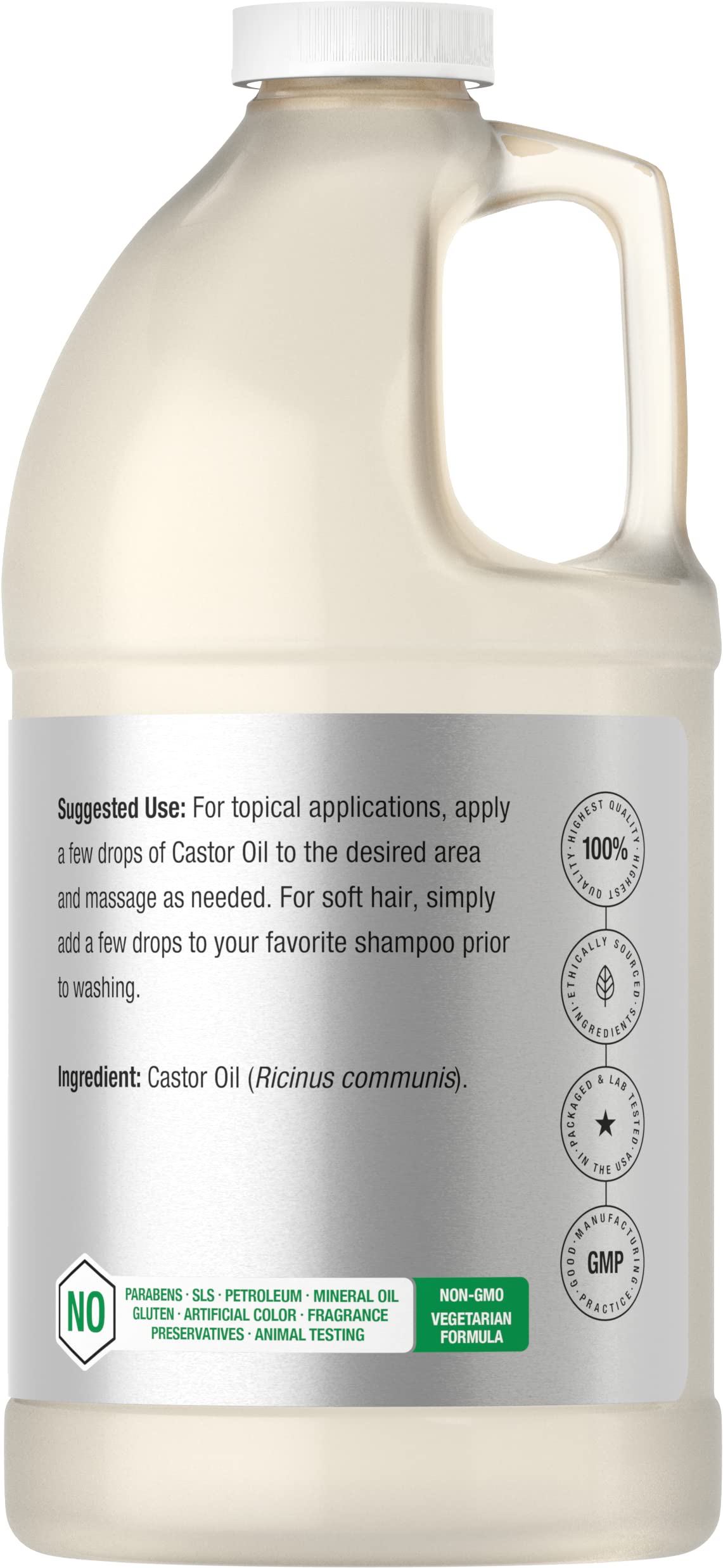 Horbaach Castor Oil 64oz being poured for easy daily use