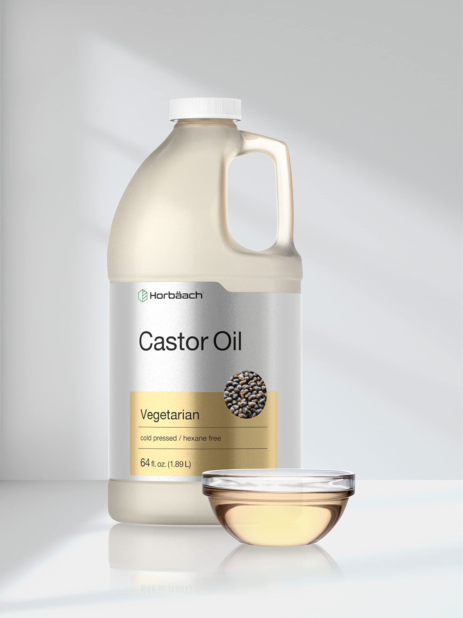 Horbaach Castor Oil 64oz applied to lashes and eyebrows