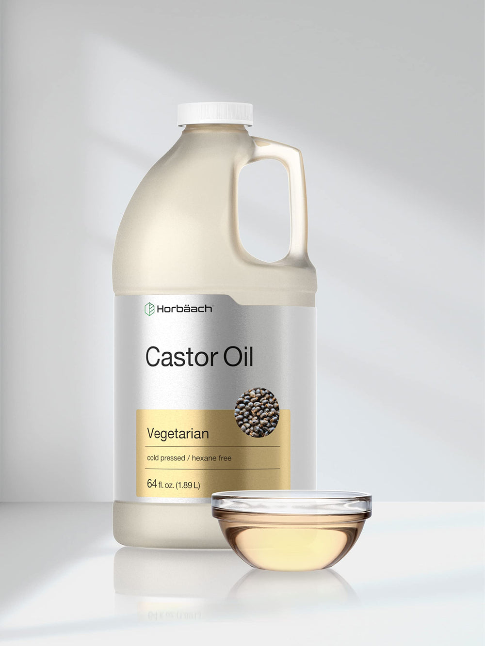 Horbaach Castor Oil 64oz applied to lashes and eyebrows