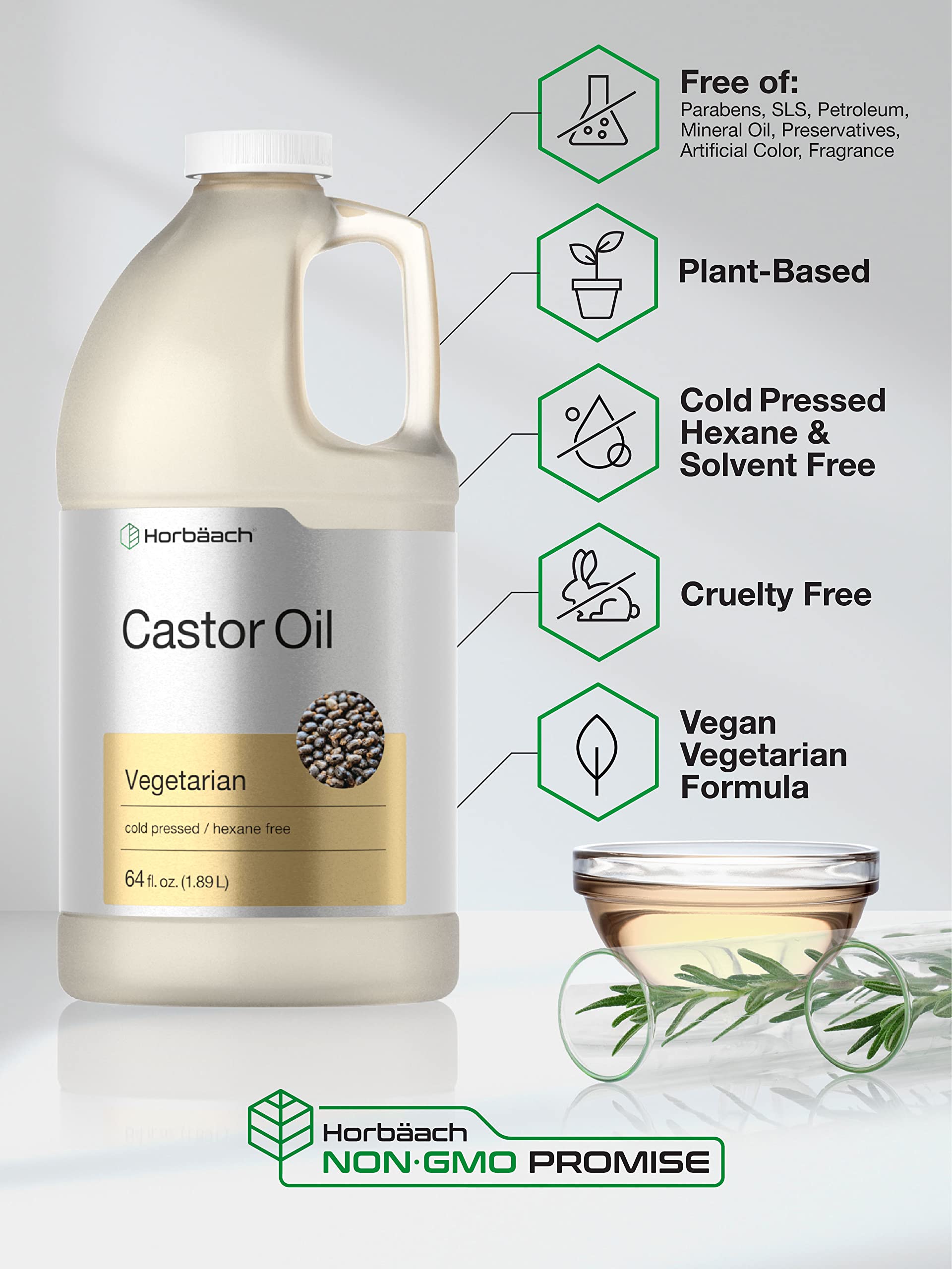 Horbaach Castor Oil 64oz vegetarian certification signals plant-based sourcing