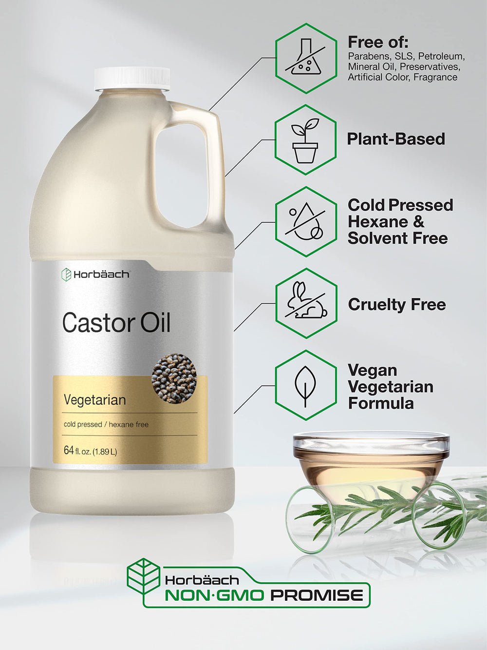 Horbaach Castor Oil 64oz vegetarian certification signals plant-based sourcing