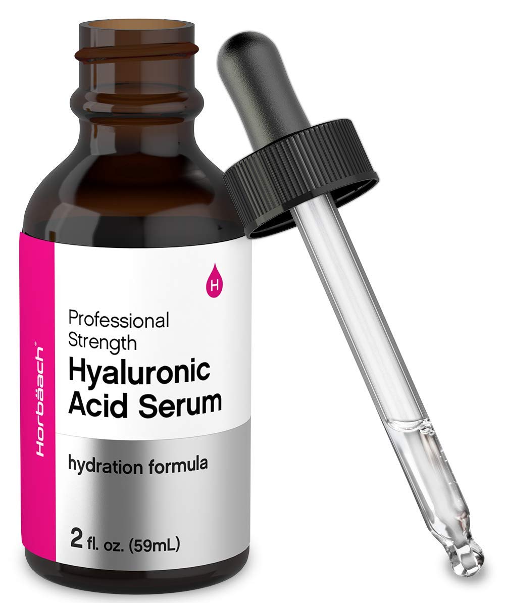 Horbäach Hyaluronic Acid Serum bottle on vanity provides lightweight hydration.