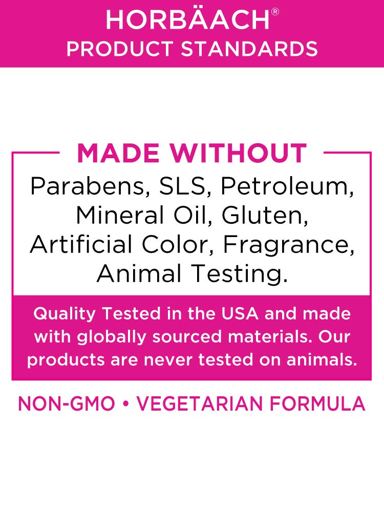 Horbäach Hyaluronic Acid Serum ingredients panel notes vegetarian formula.