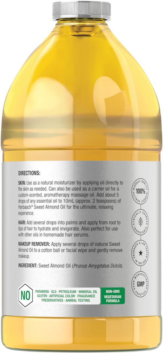 Horbäach Sweet Almond Oil bulk packaging in 64 oz size.
