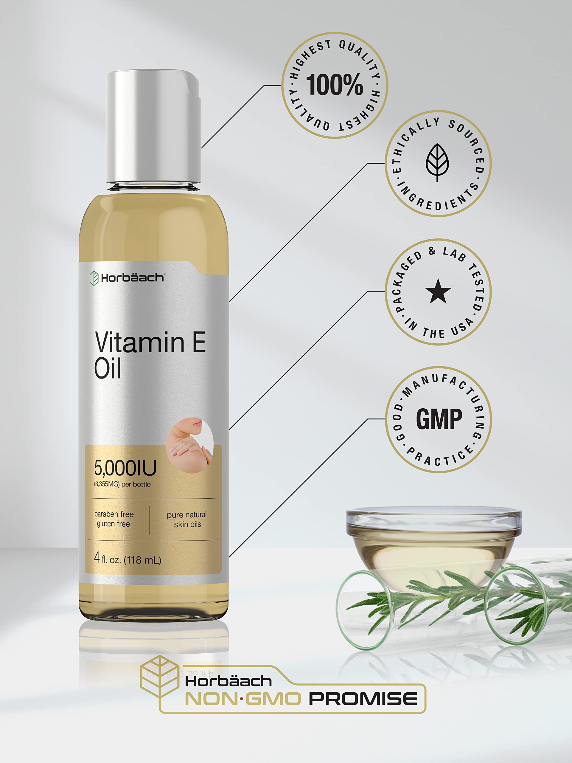 Horbäach Vitamin E Oil on skin demonstrates gentle hydration and softness.