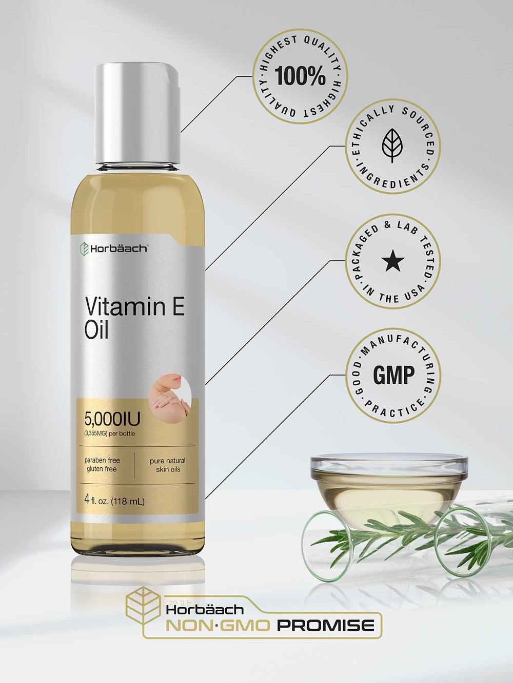 Horbäach Vitamin E Oil on skin demonstrates gentle hydration and softness.