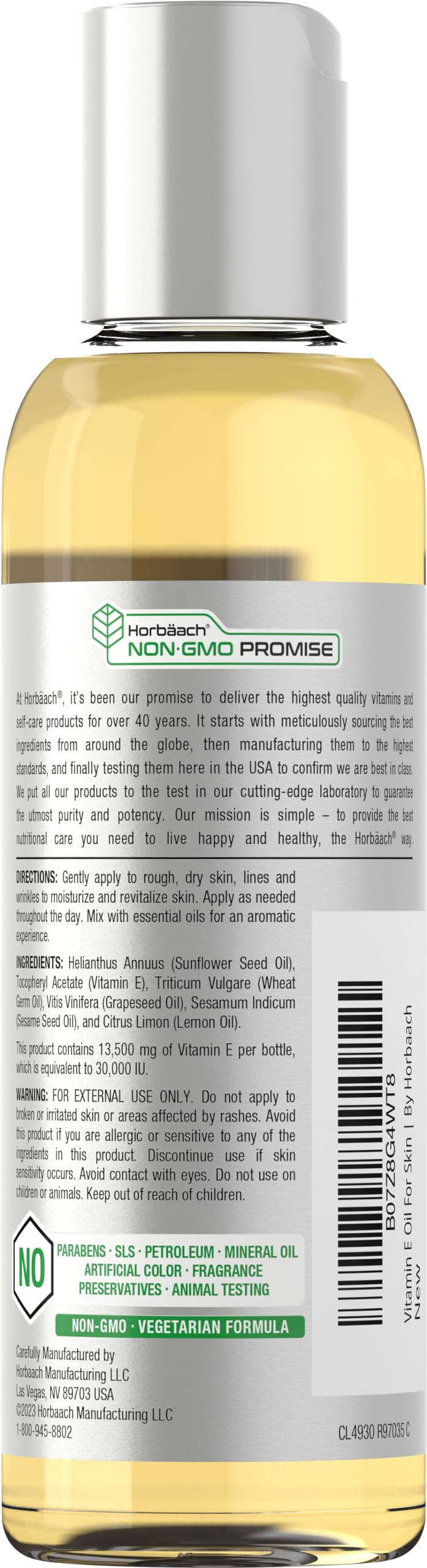 Horbäach Vitamin E Oil dropper close-up for precise application.