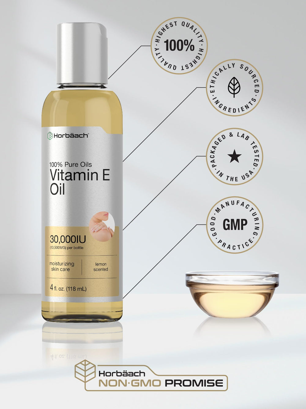 Hand application of Horbäach Vitamin E Oil shows quick absorption.