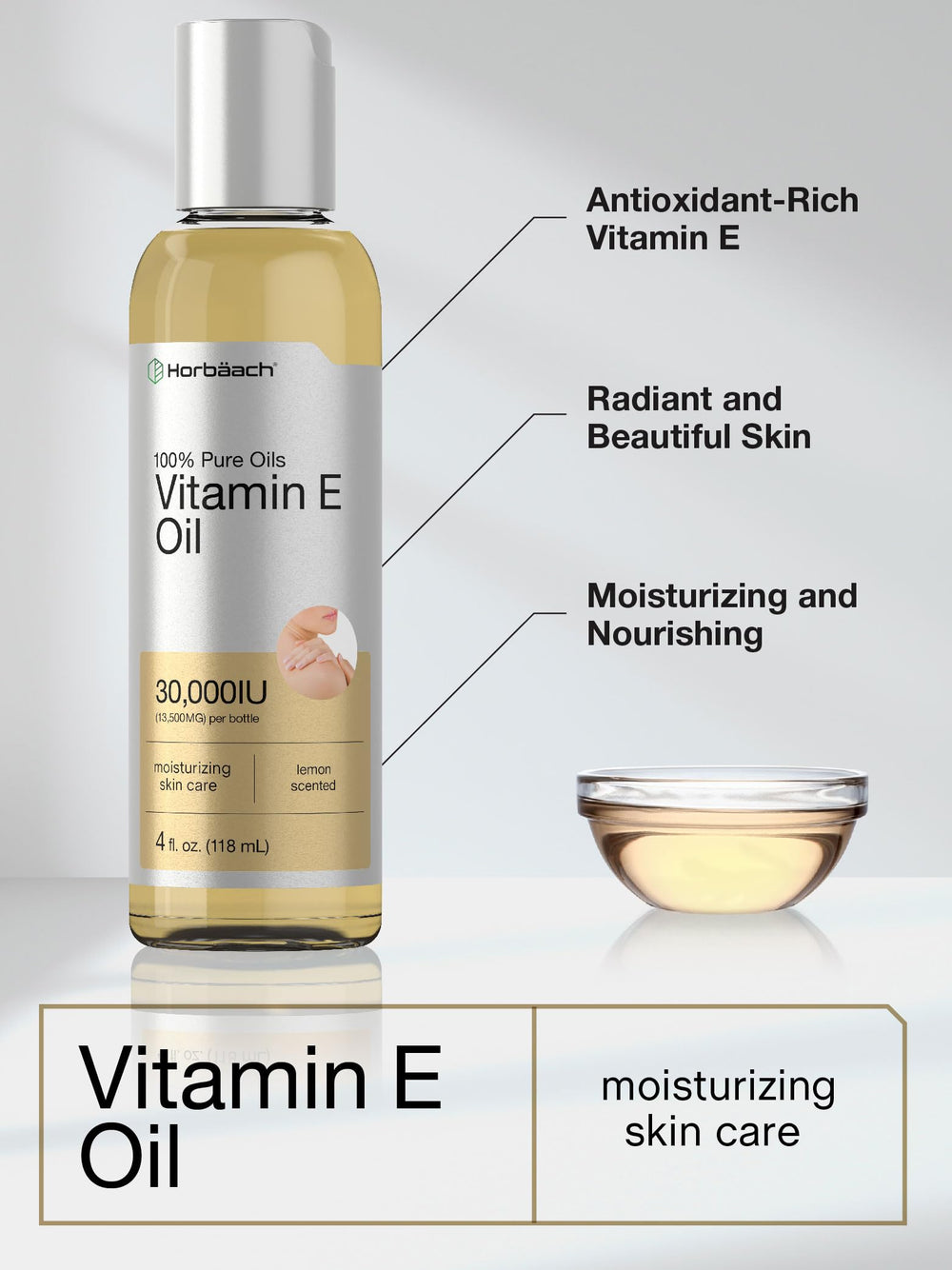 Horbäach Vitamin E Oil texture ready for skin application.